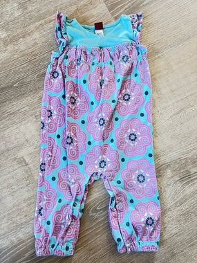 Tea Collection Girls Aqua and Pink Floral One-Piece